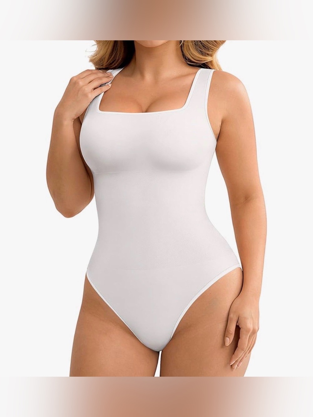 Seamless Square-Neck Shaping Bodysuit in White